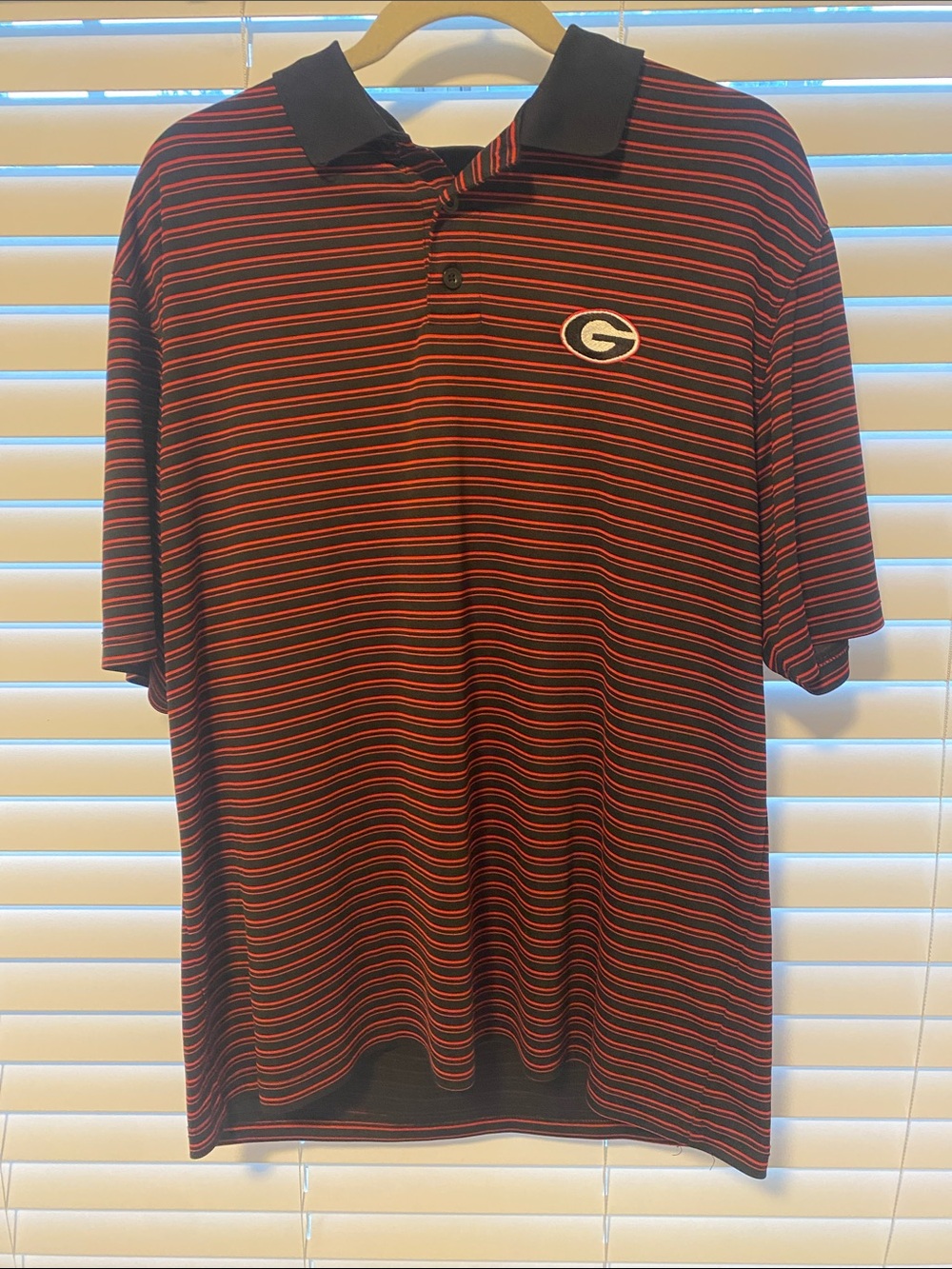 Holloway Black Polo with Red Stripes and Embroidered 'G'